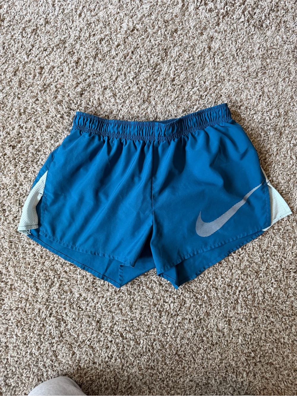 Nike Women's Teal Athletic Running Shorts with Silver Swoosh
